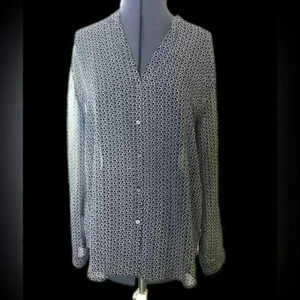 Ann Taylor Black White Circles Bubbles Long Sleeve Career Top Women Large